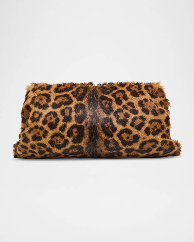 Pouch Clutch Bag in Leopard-Print Calf Hair